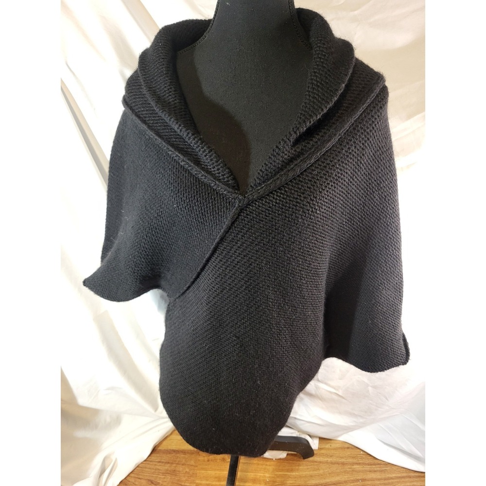 Marcella Black Wool Blend Asymmetrical Poncho Sweater